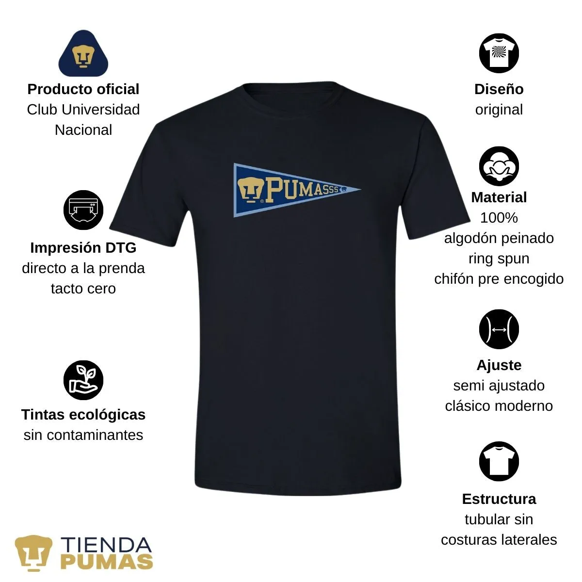 Playera Hombre Pumas UNAM Banderín