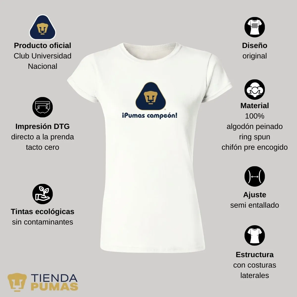 Playera Mujer Pumas UNAM campeón