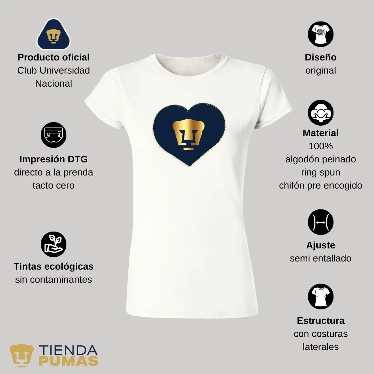 Playera Mujer Pumas UNAM Corazón bordado 2