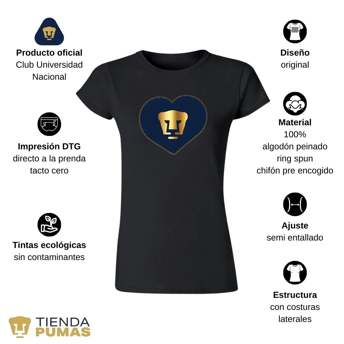 Playera Mujer Pumas UNAM Corazón bordado 2