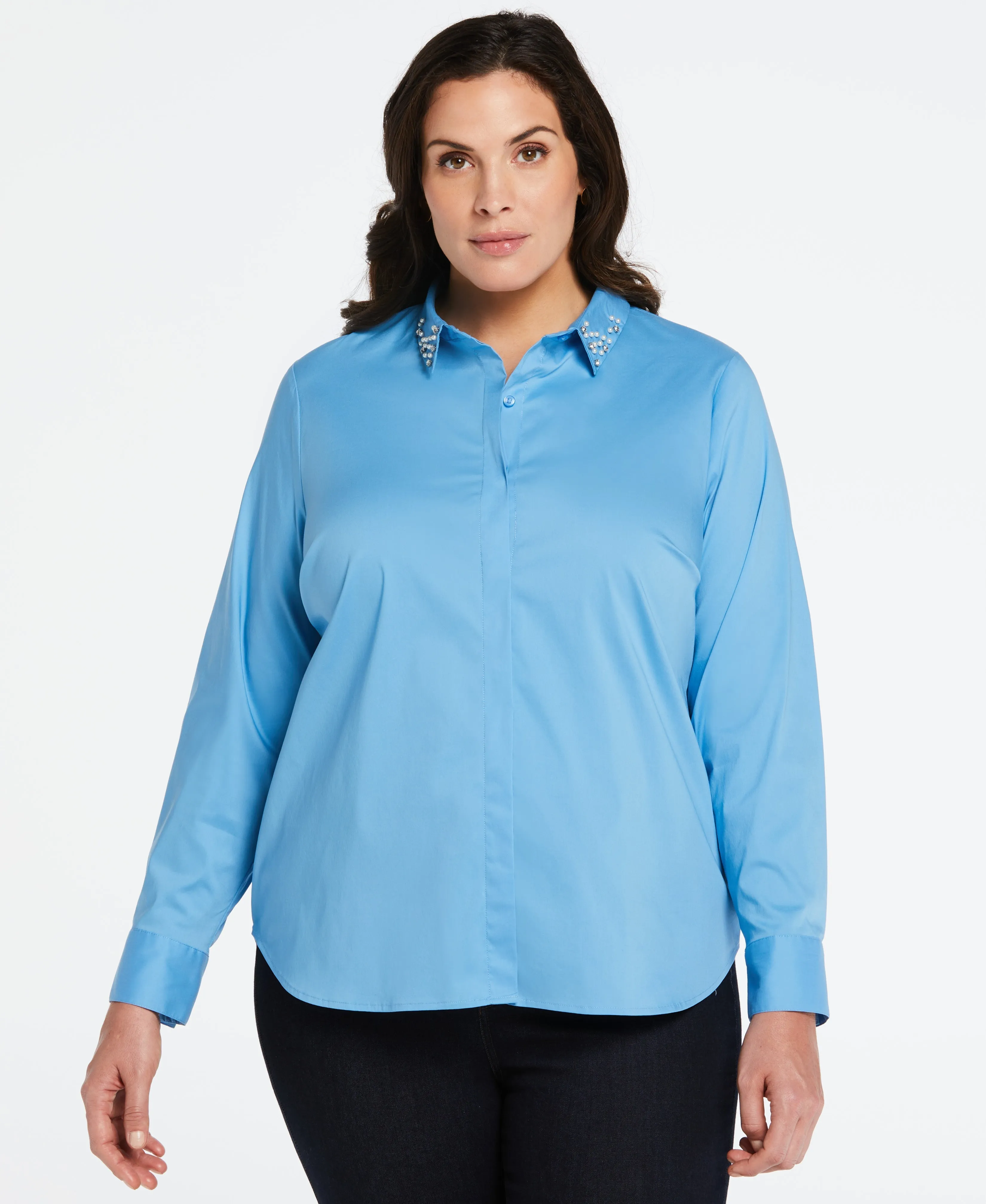 Plus Size Embellished Collar Blouse