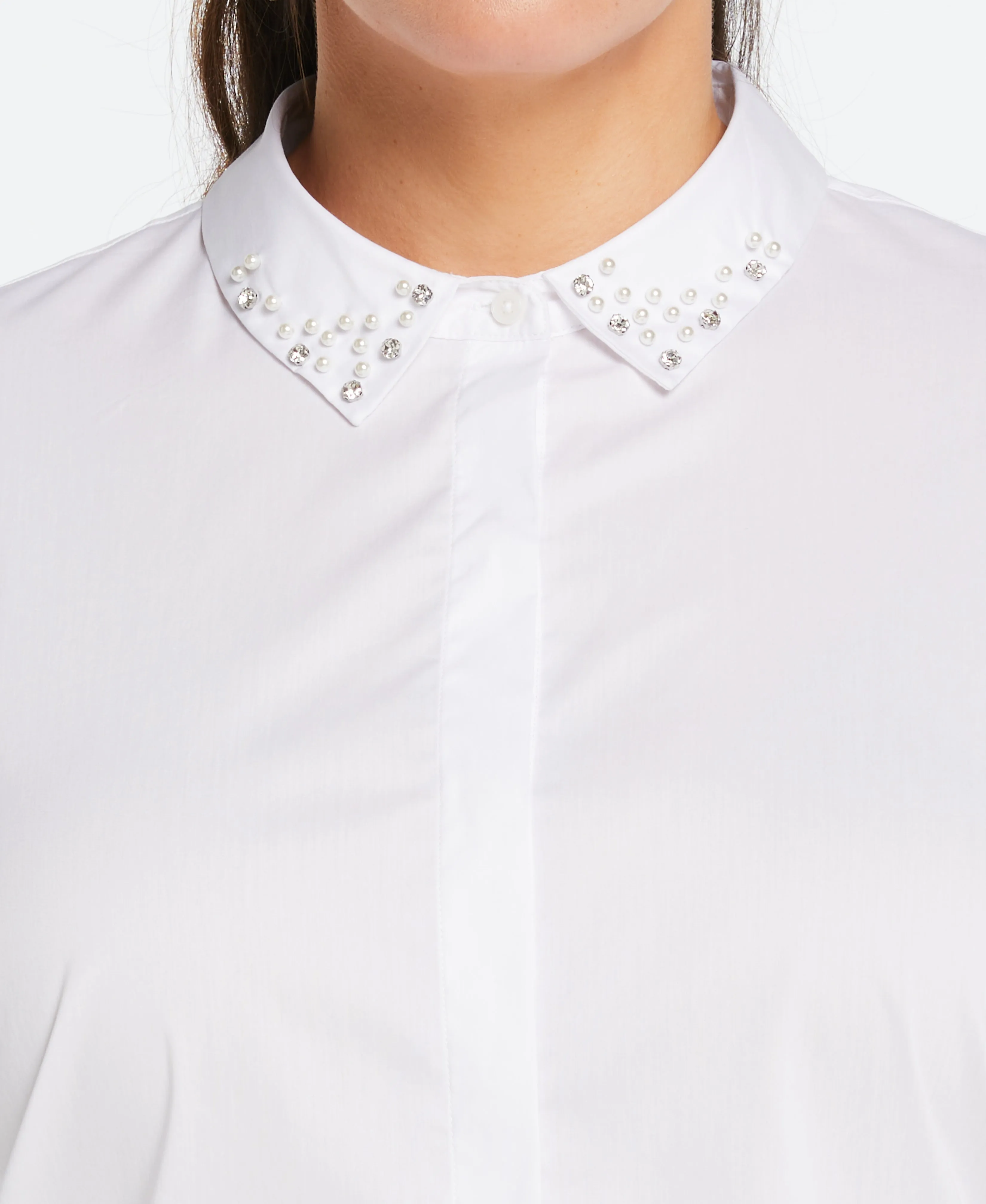 Plus Size Embellished Collar Blouse