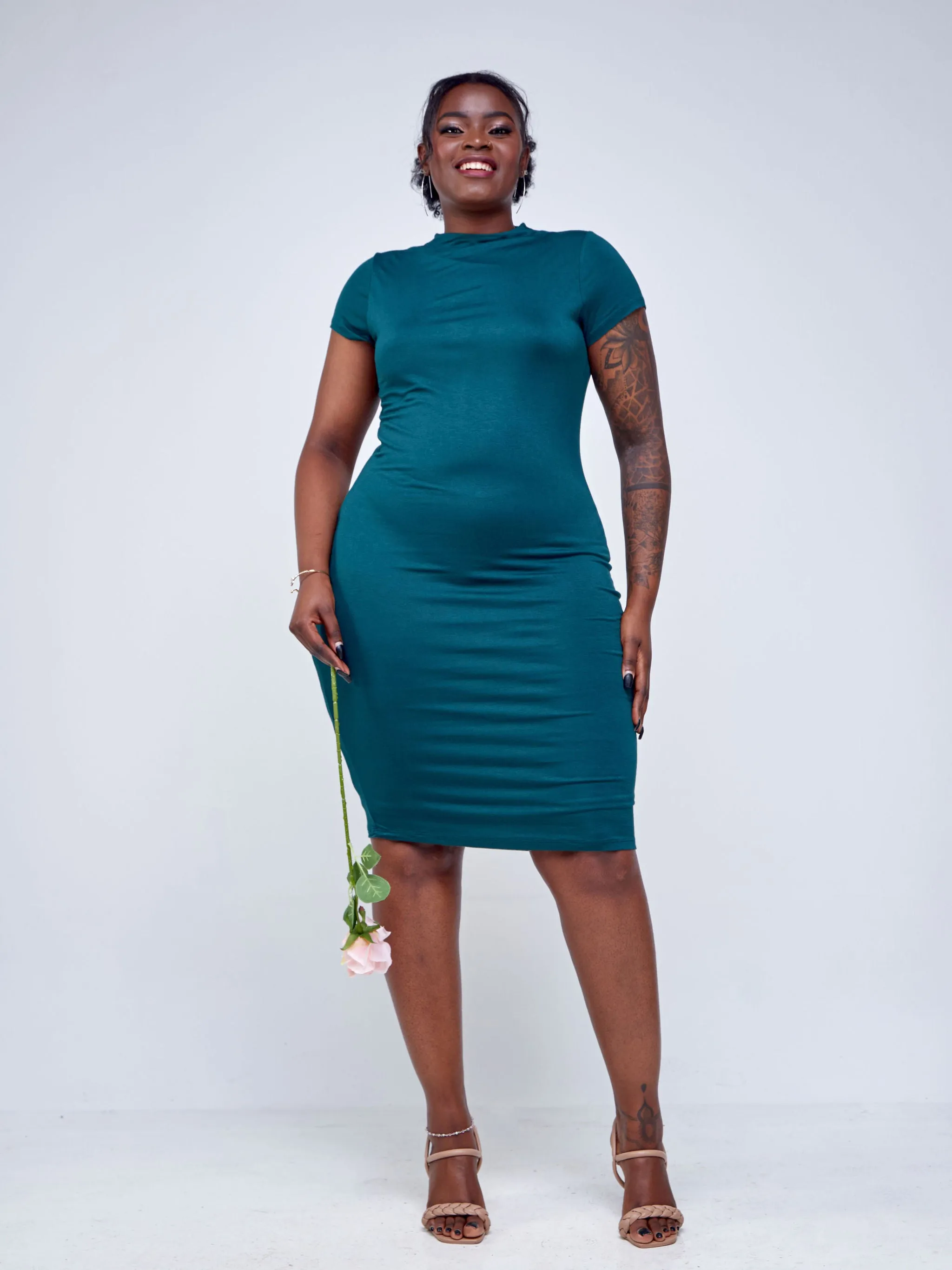 Popular 21 Crew-Neck Knee-Length Dress - Hunter Green