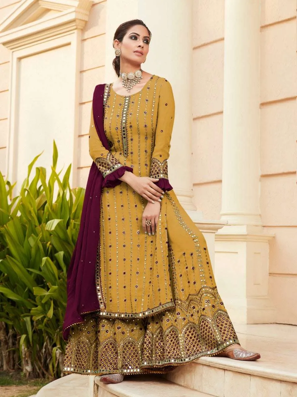 Preferable Partywear Embroidered Georgette Palazzo Suit