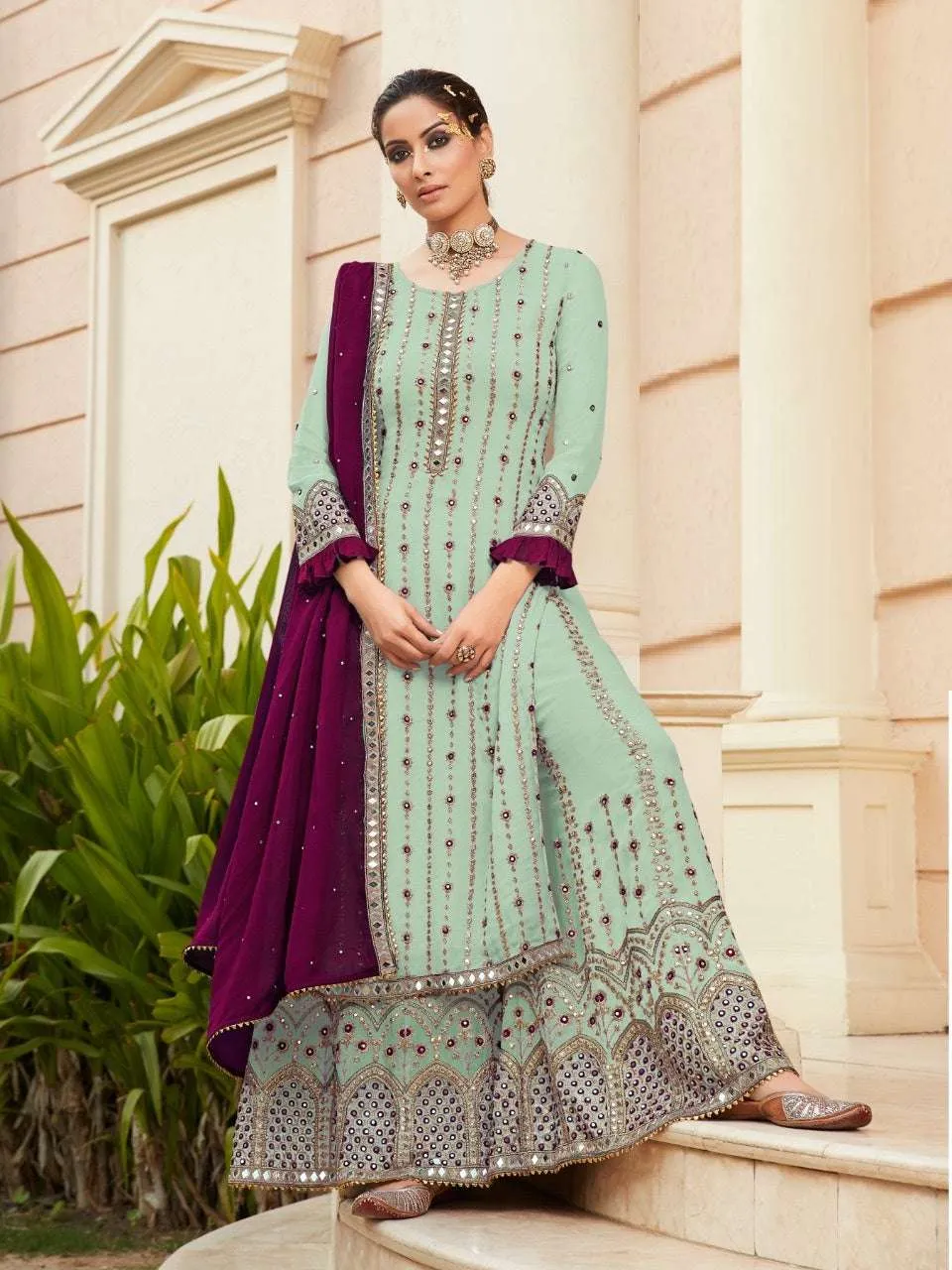 Preferable Partywear Embroidered Georgette Palazzo Suit