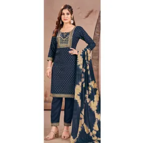 Rayon Embroidery Sequence Party Wear Women's Kurta Suit Navy Blue