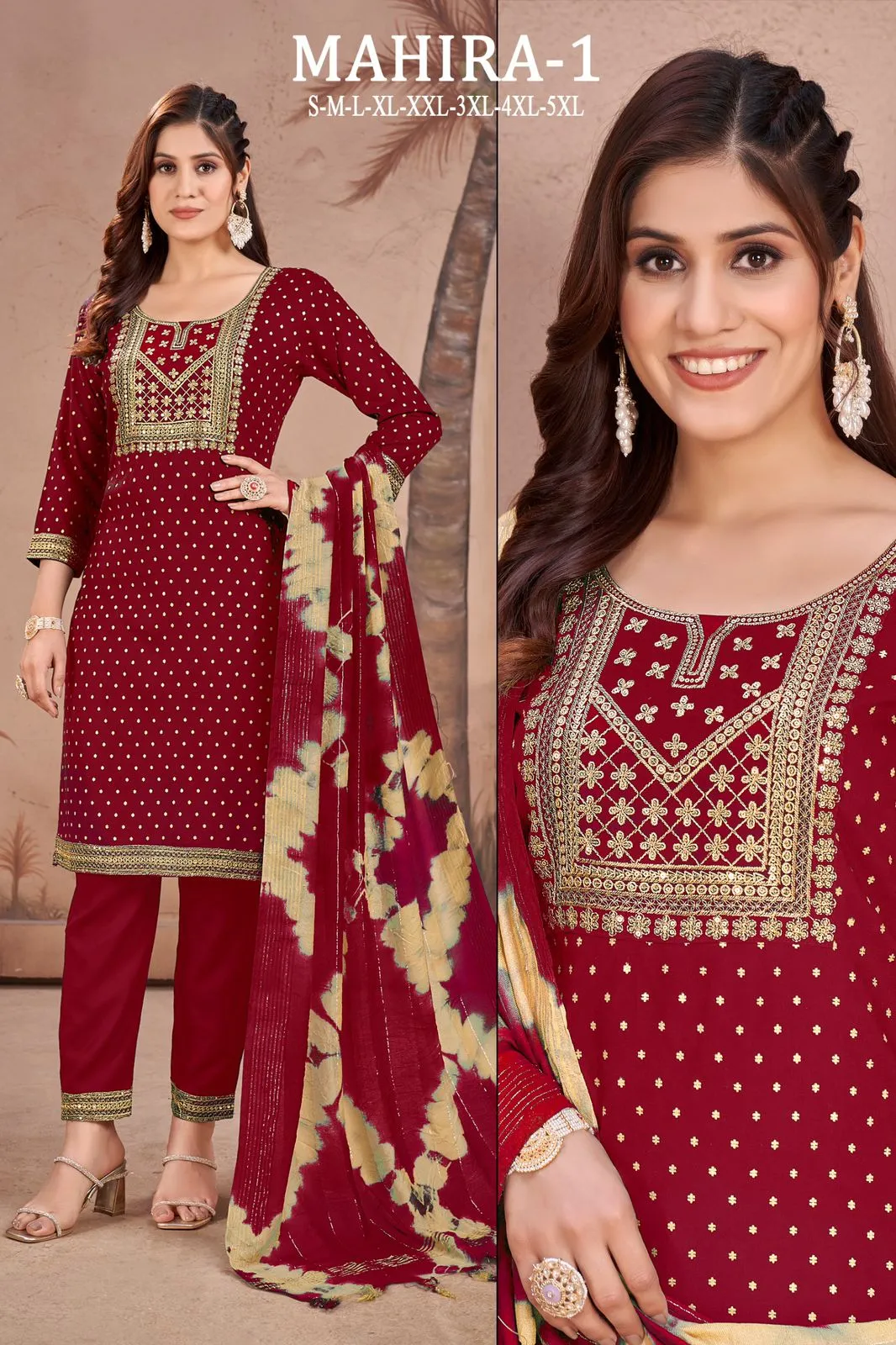 Rayon Embroidery Sequence Party Wear Women's Kurta Suit Red