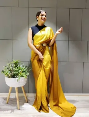 Ready to wear Sari 1 Min Mustard Stitched Saree