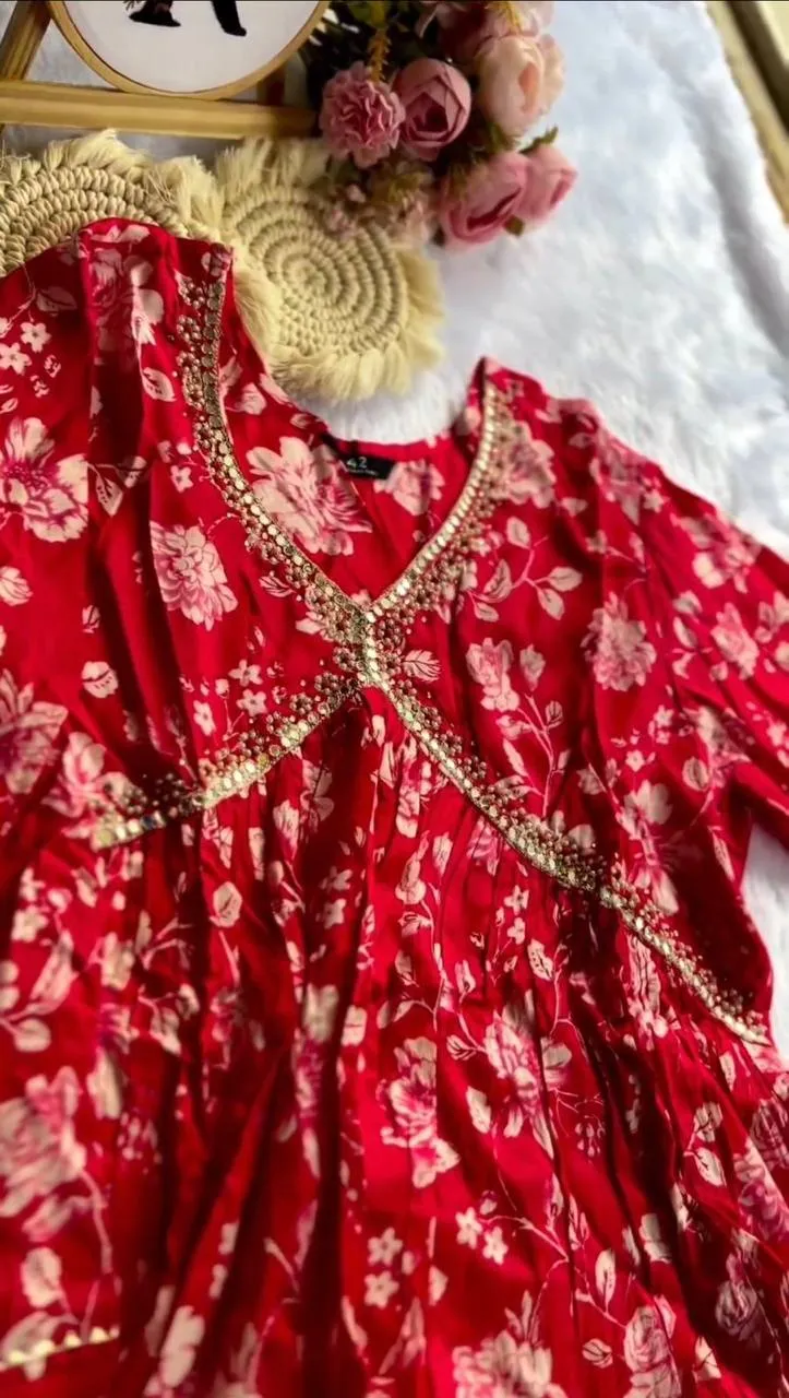 Red Party wear Kurti Pant Dupatta Suit