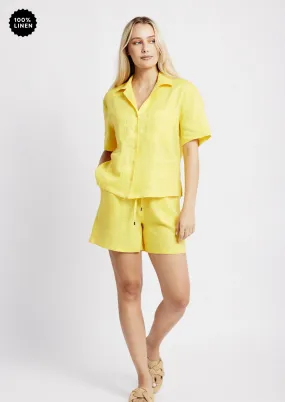 Revere Collar Linen Shirt in Yellow