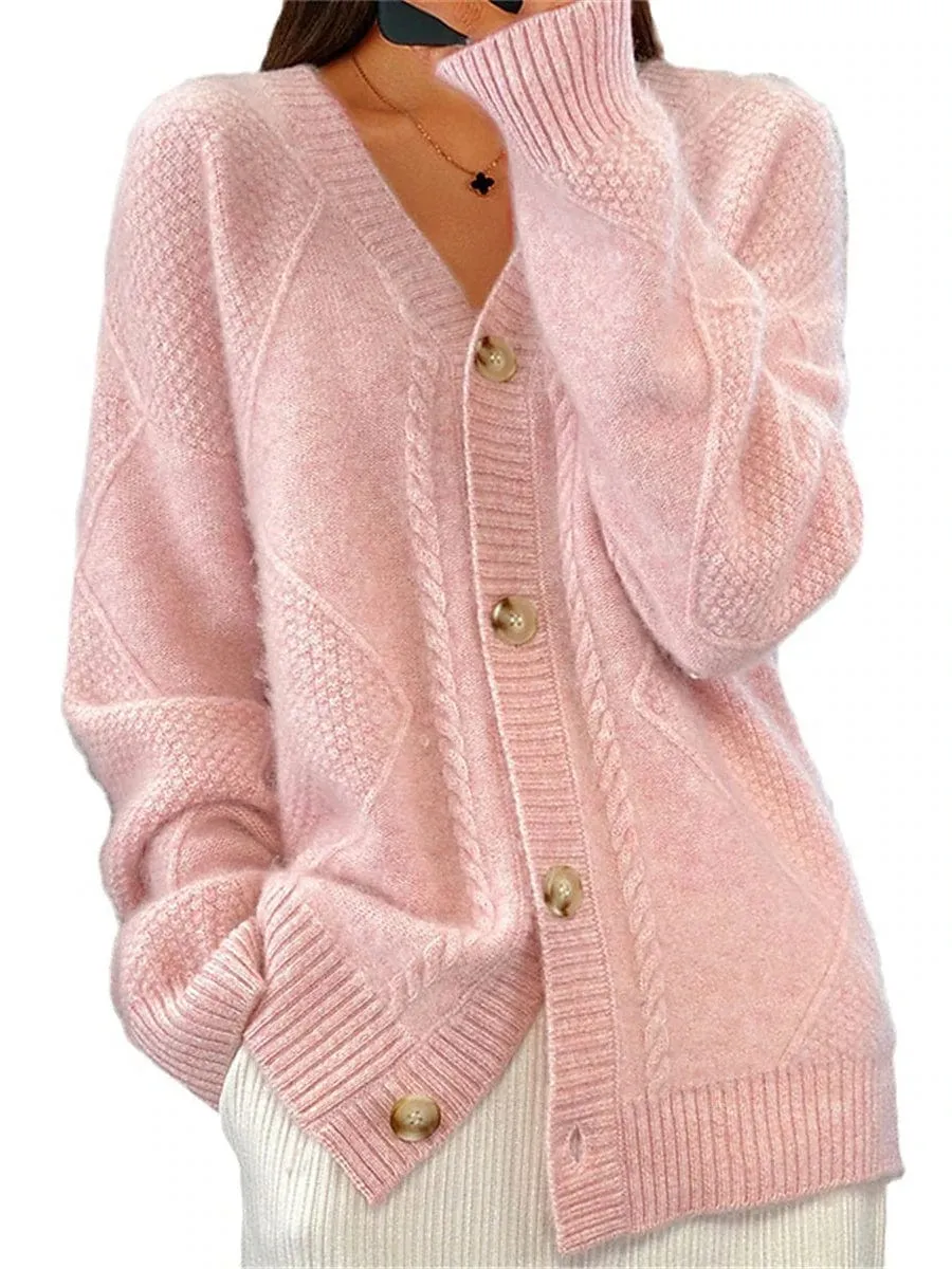 Ribbed V Neck Button-Up Cardigan Sweater for Women