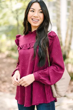 Romantic History Burgundy Red Ruffled Blouse