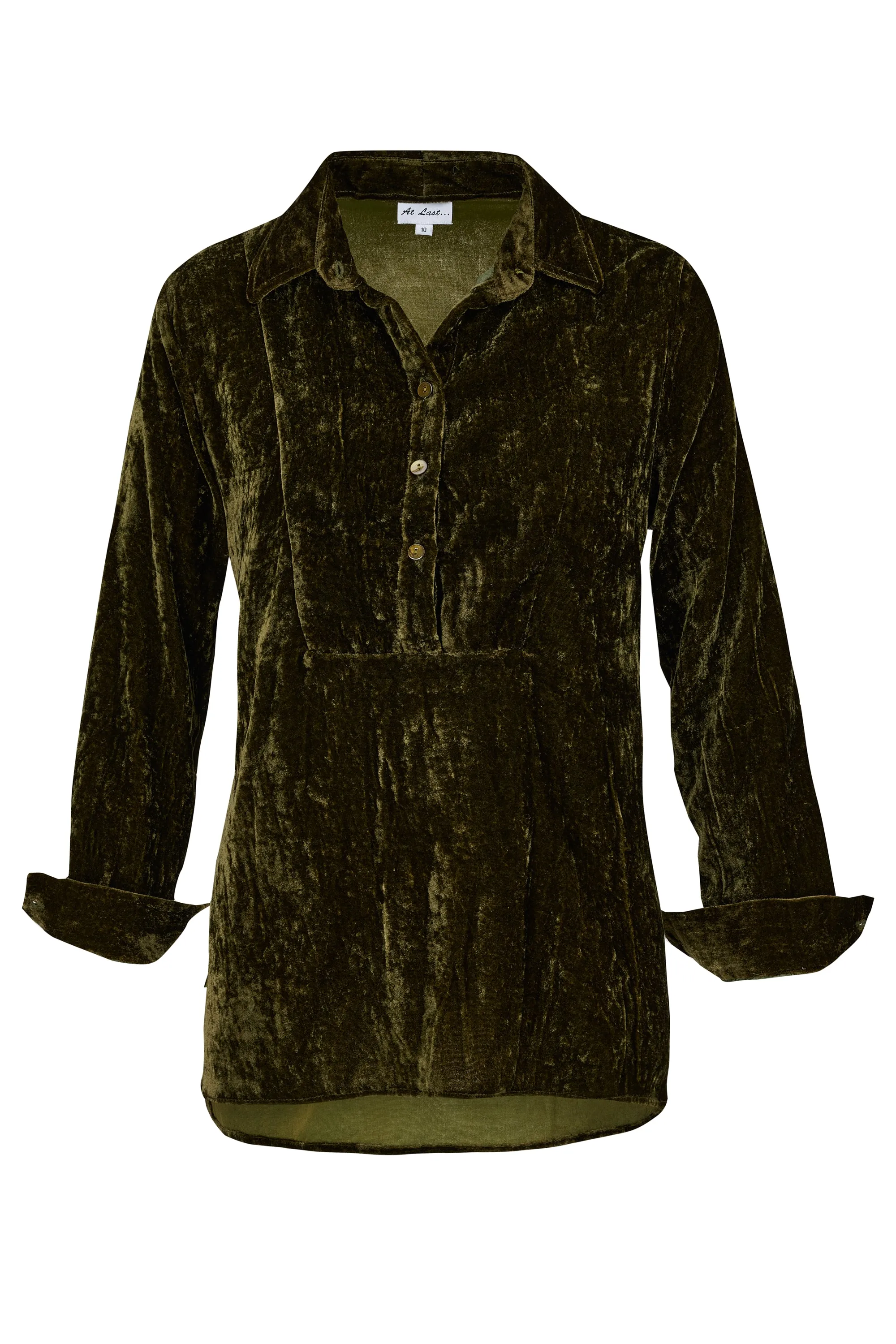 Silk Velvet Shirt In Olive Green