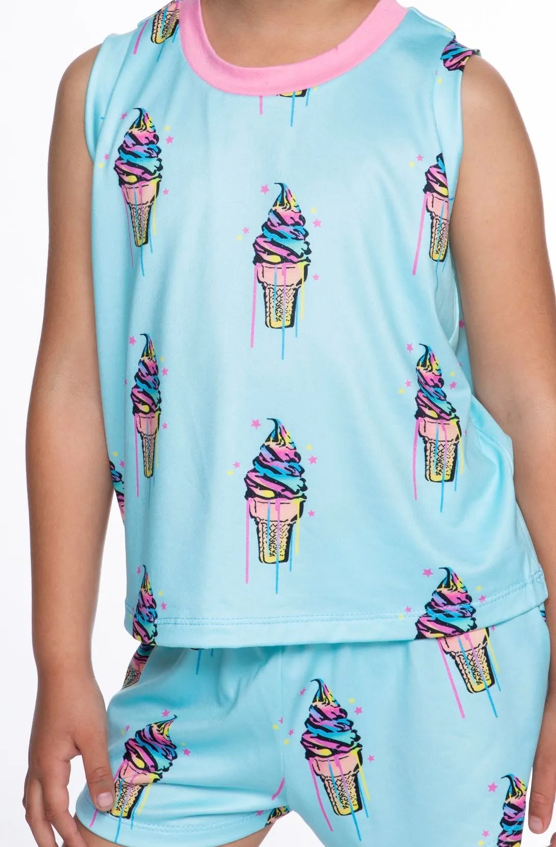 Simply Soft Sleeveless Easy Tank & Dolphin Short - Ice Aqua Pink Ice Creams