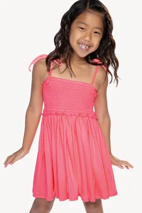 Simply Soft Strappy Smocked Dress - Neon Watermelon