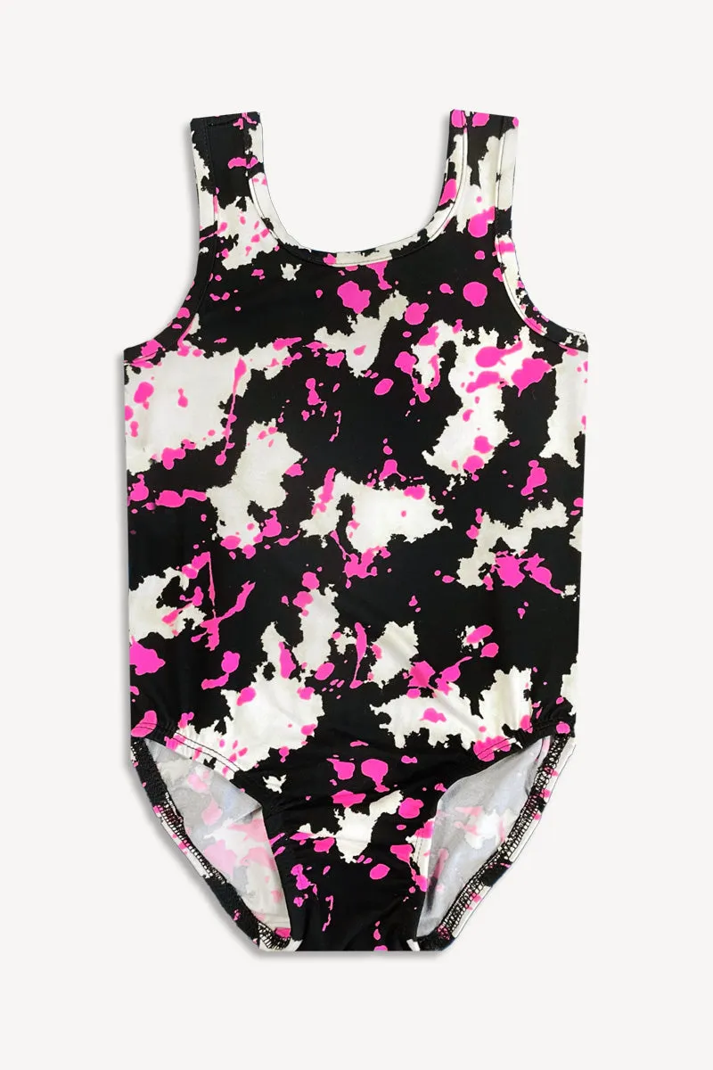 Simply Soft Tank Leotard - Black White Pink Splatter