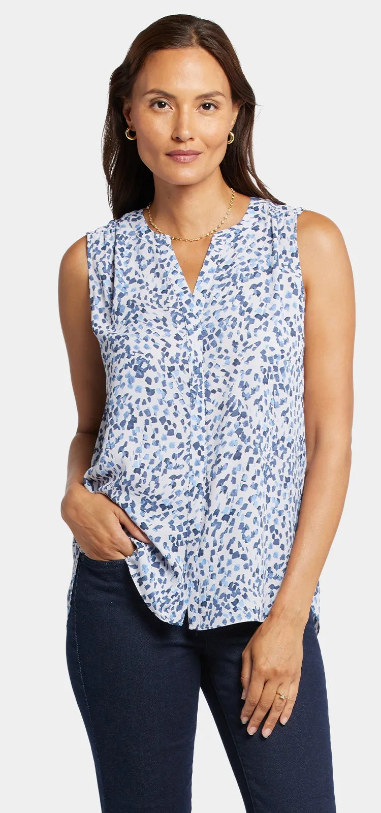 Sleeveless Pintuck Blouse Vlekkenprint | Hayward Hills