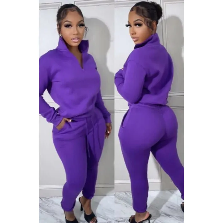 Solid Color Zipper Tracksuits