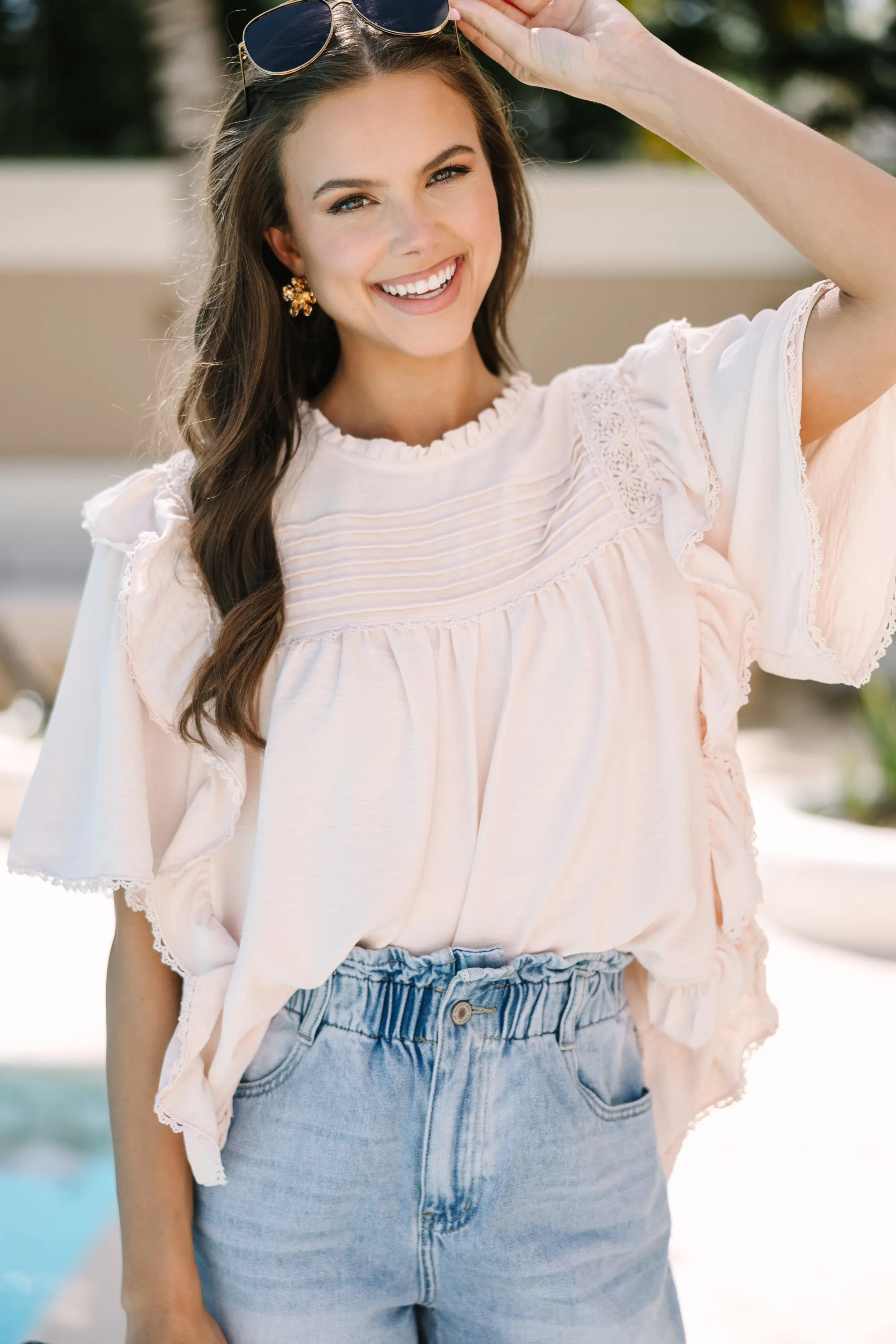 Step It Up Natural White Ruffled Blouse