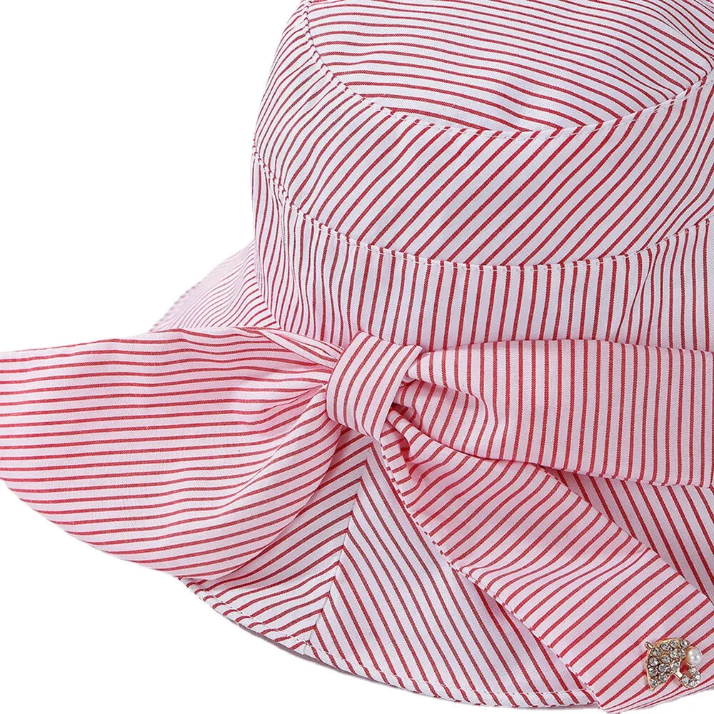 Stripe Beach Sun Hat Cotton Wide Brim Hat For Women Elegant Multipurpose Foldable Anti-UV Cap For Lady