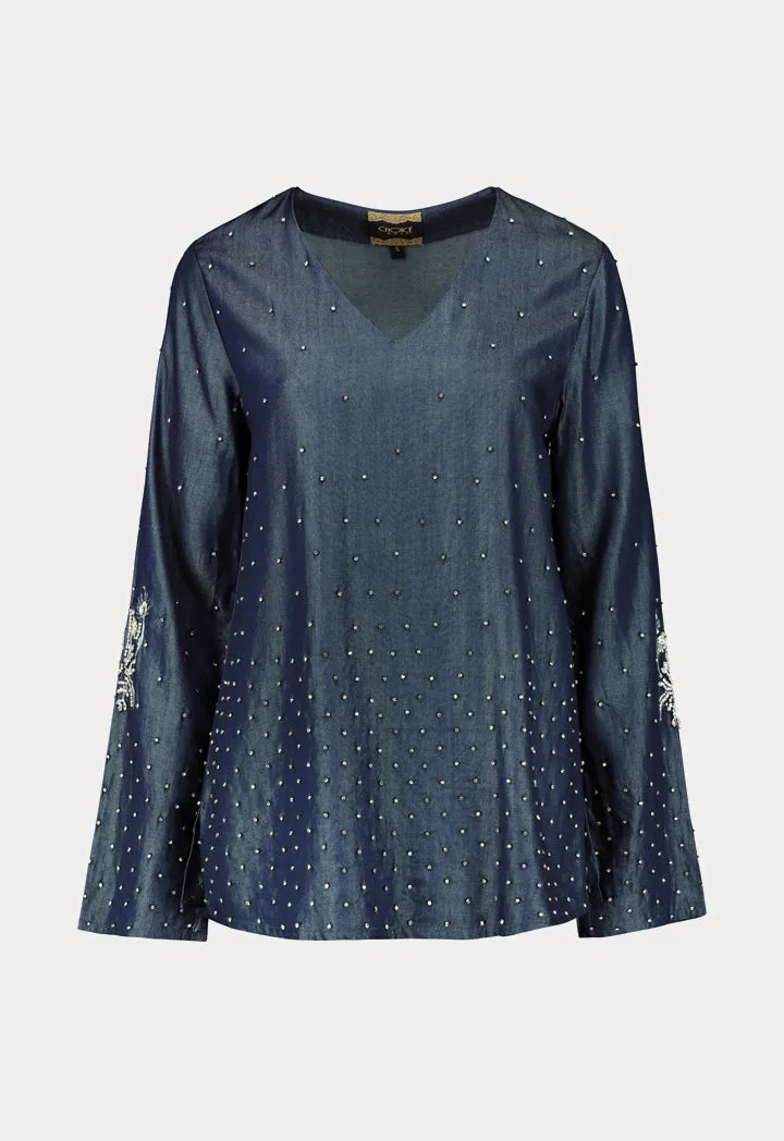 Studded Tencel Denim Blouse