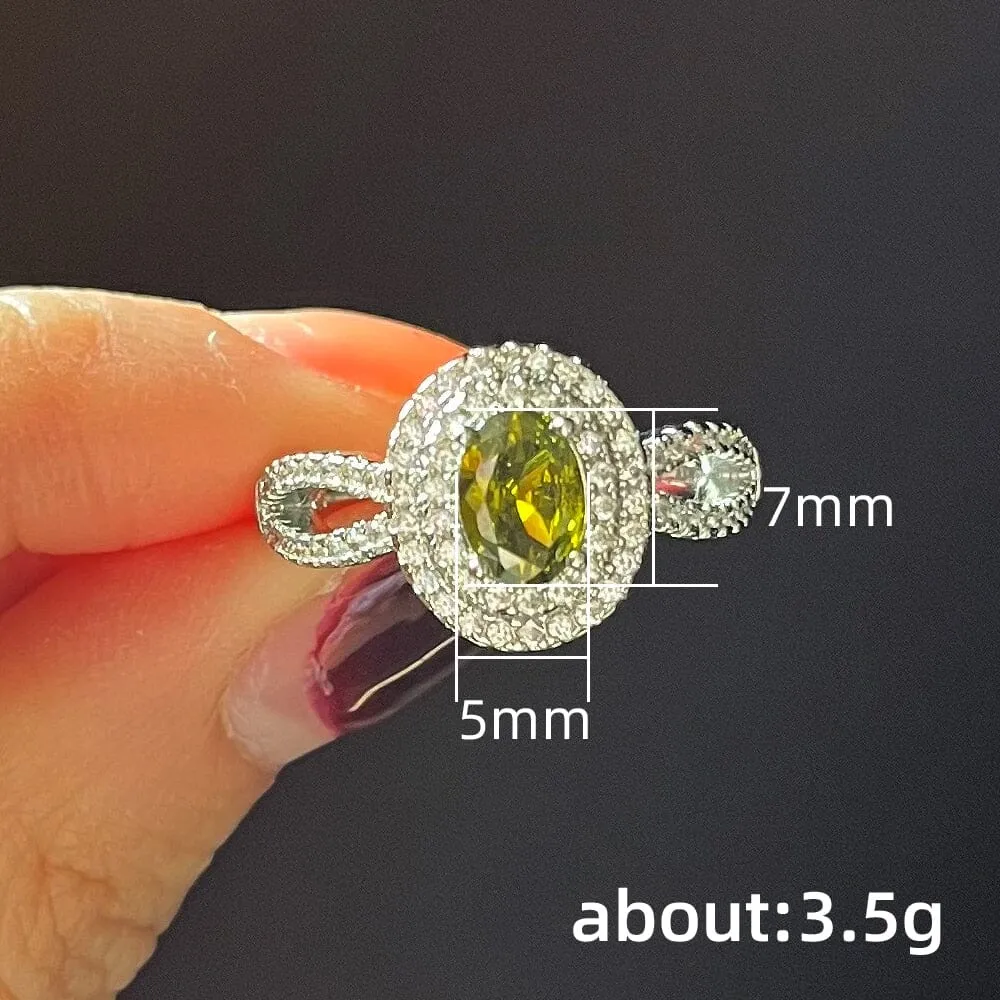 Stunning Elegant Olive Green CZ Temperament Proposal Ring