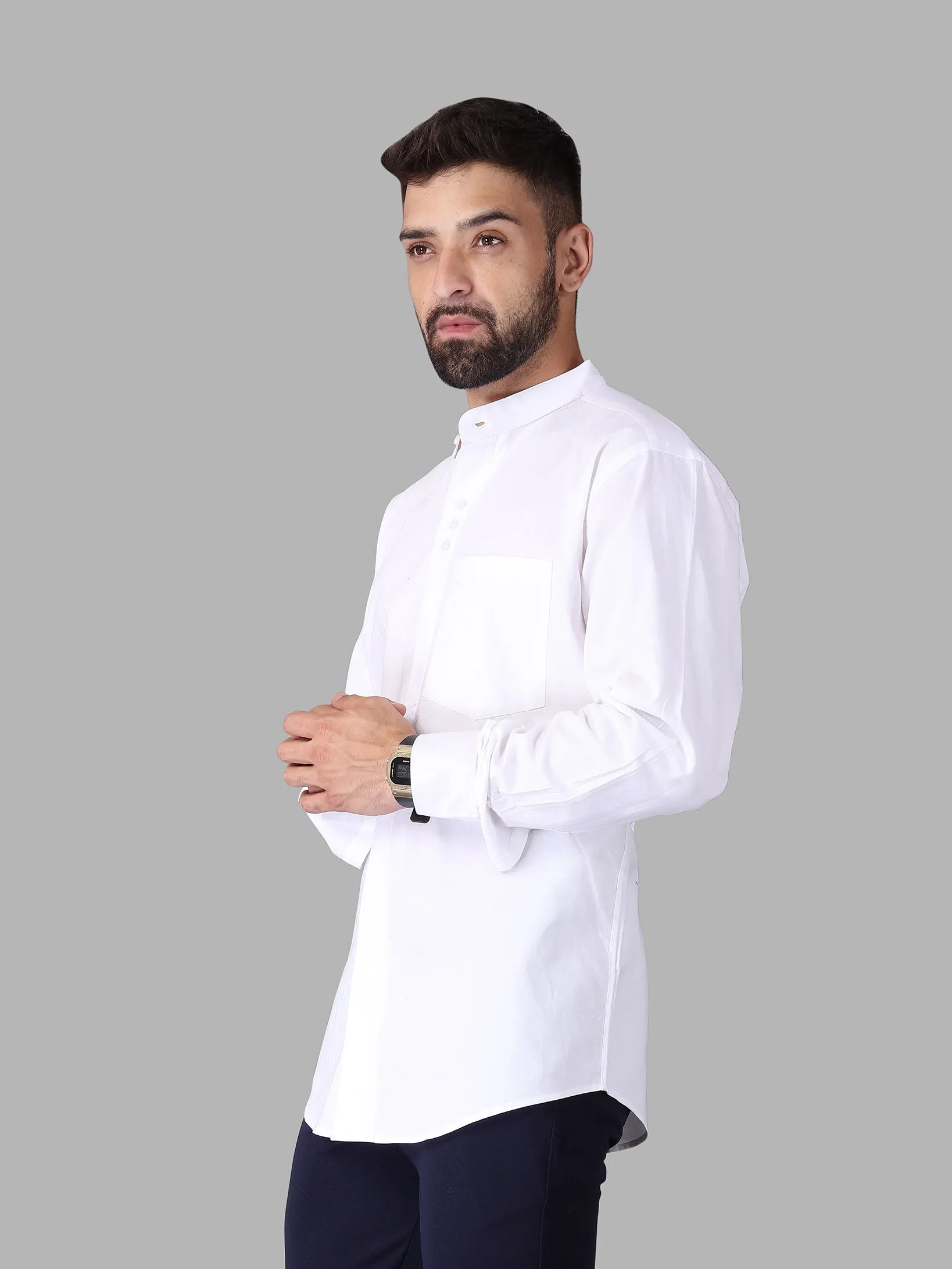 Stylish Three Button Mandarin Collar Shirt