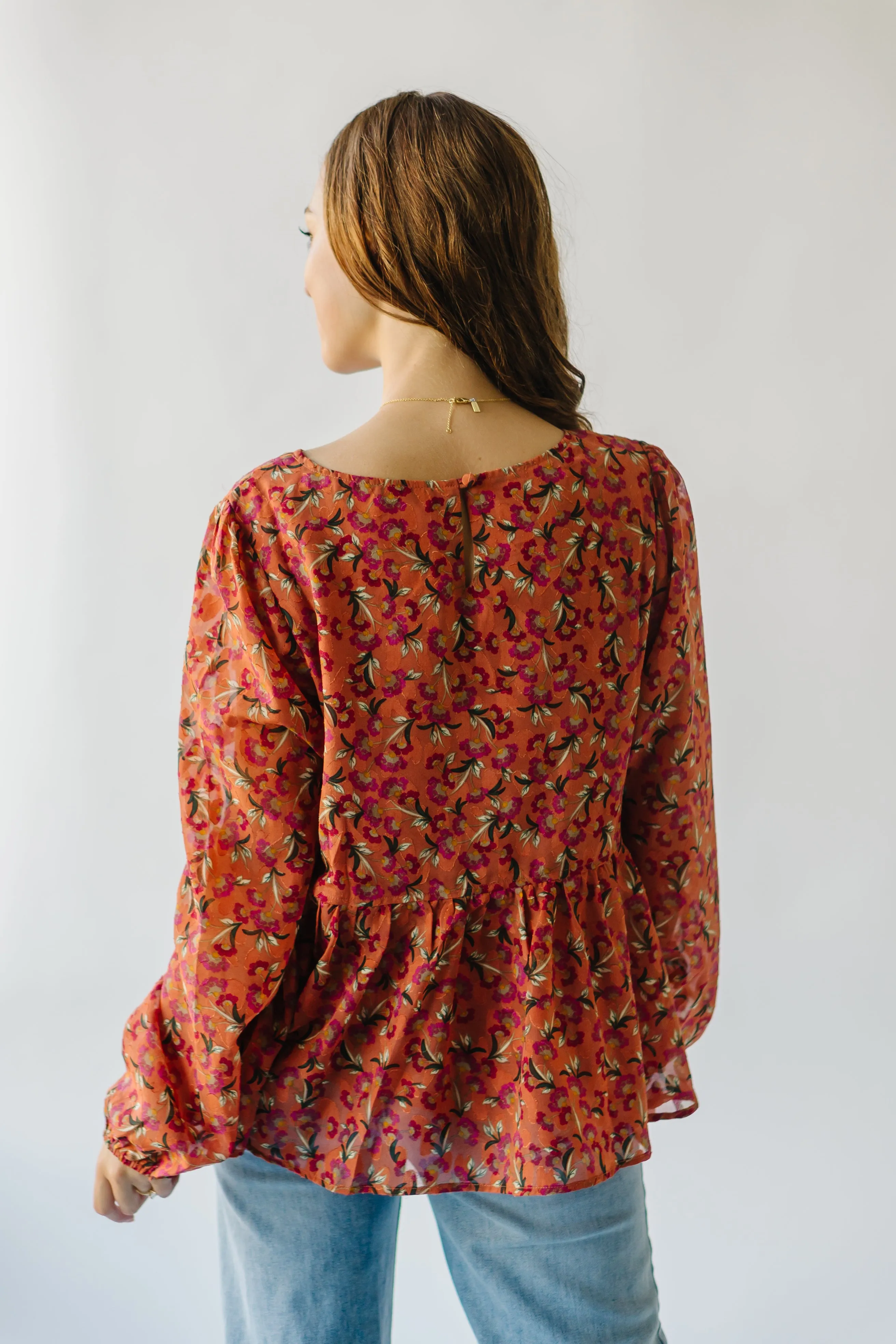 The Newburgh Chiffon Peplum in Brick Floral