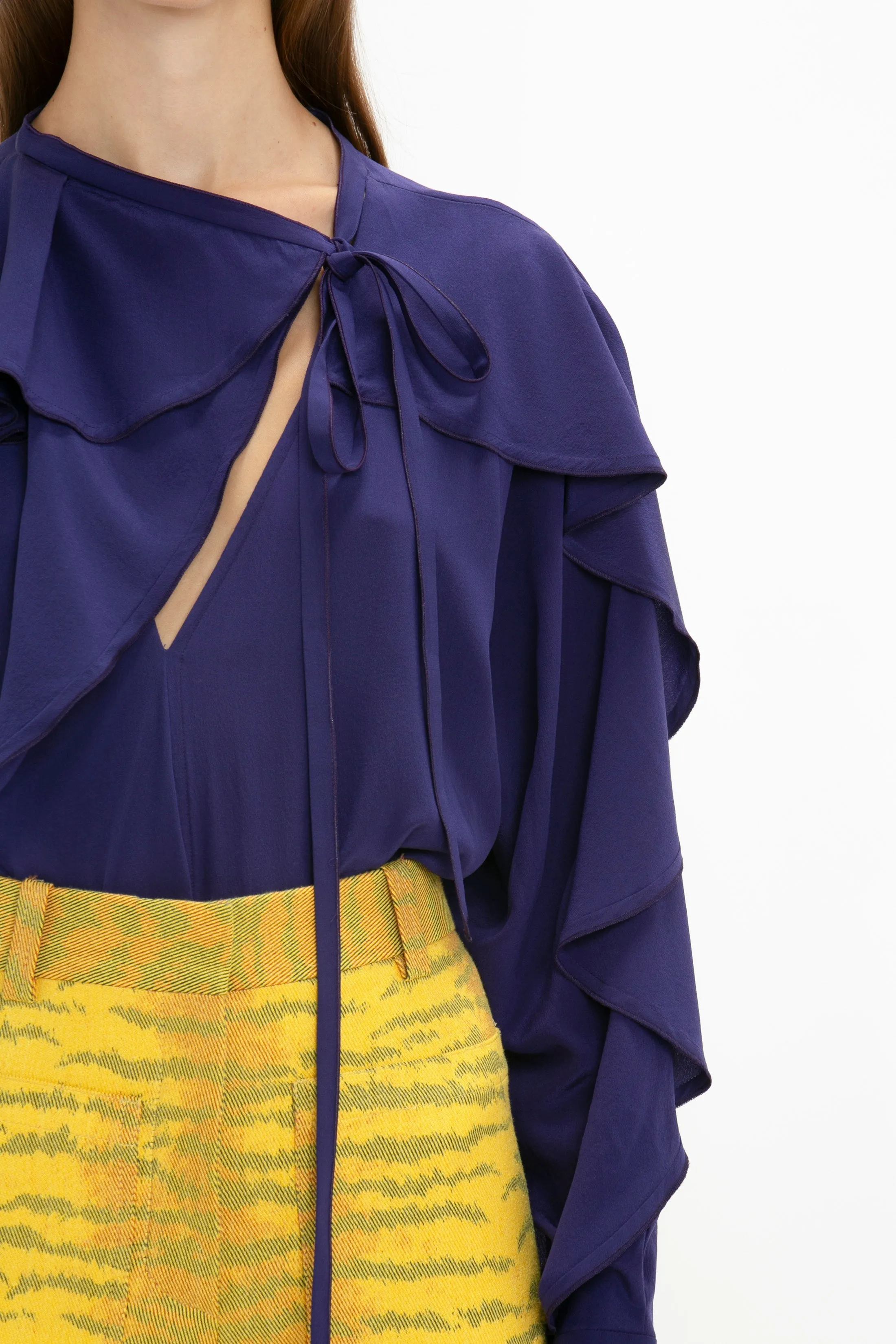 Tie Detail Ruffle Blouse In Ultraviolet