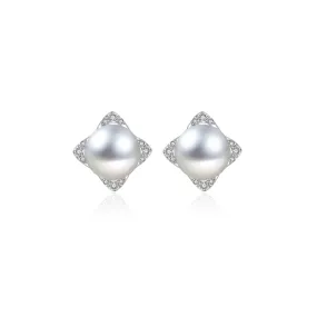 Top Grade 18K Gold Diamond Silver Blue Akoya Pearl Earrings KE00151