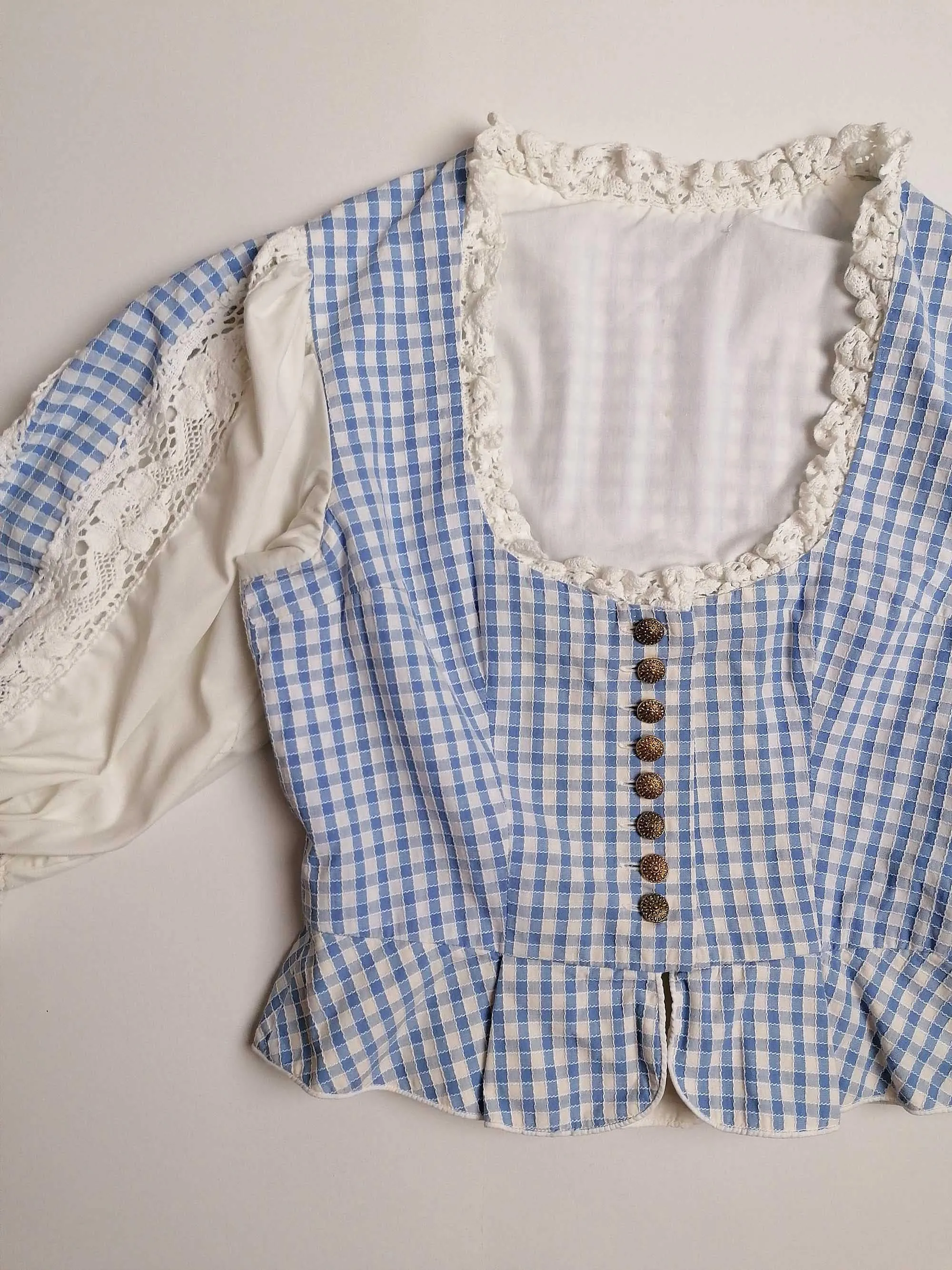 Vintage 80's Blue Gingham Bavarian Set - size S