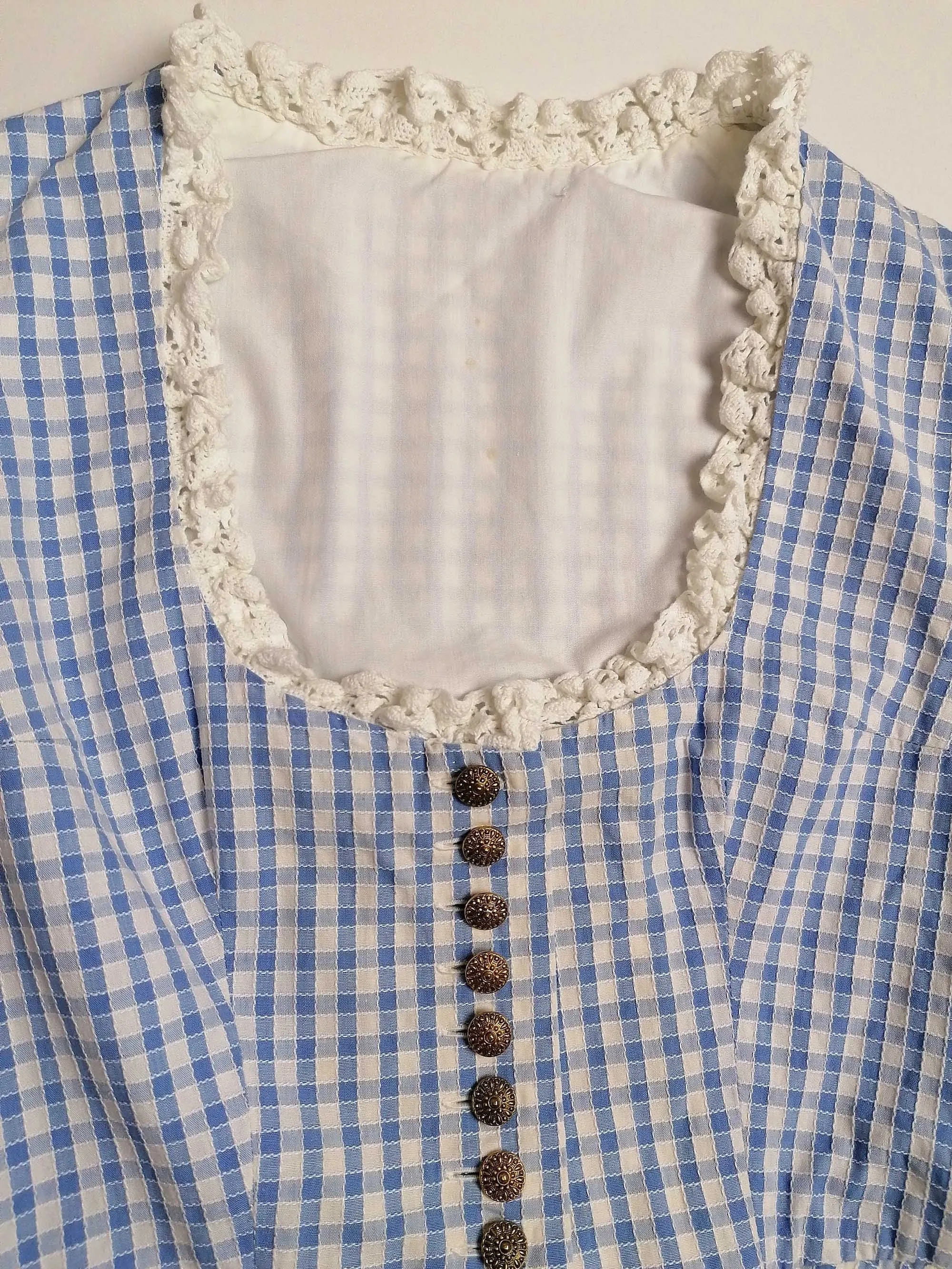 Vintage 80's Blue Gingham Bavarian Set - size S