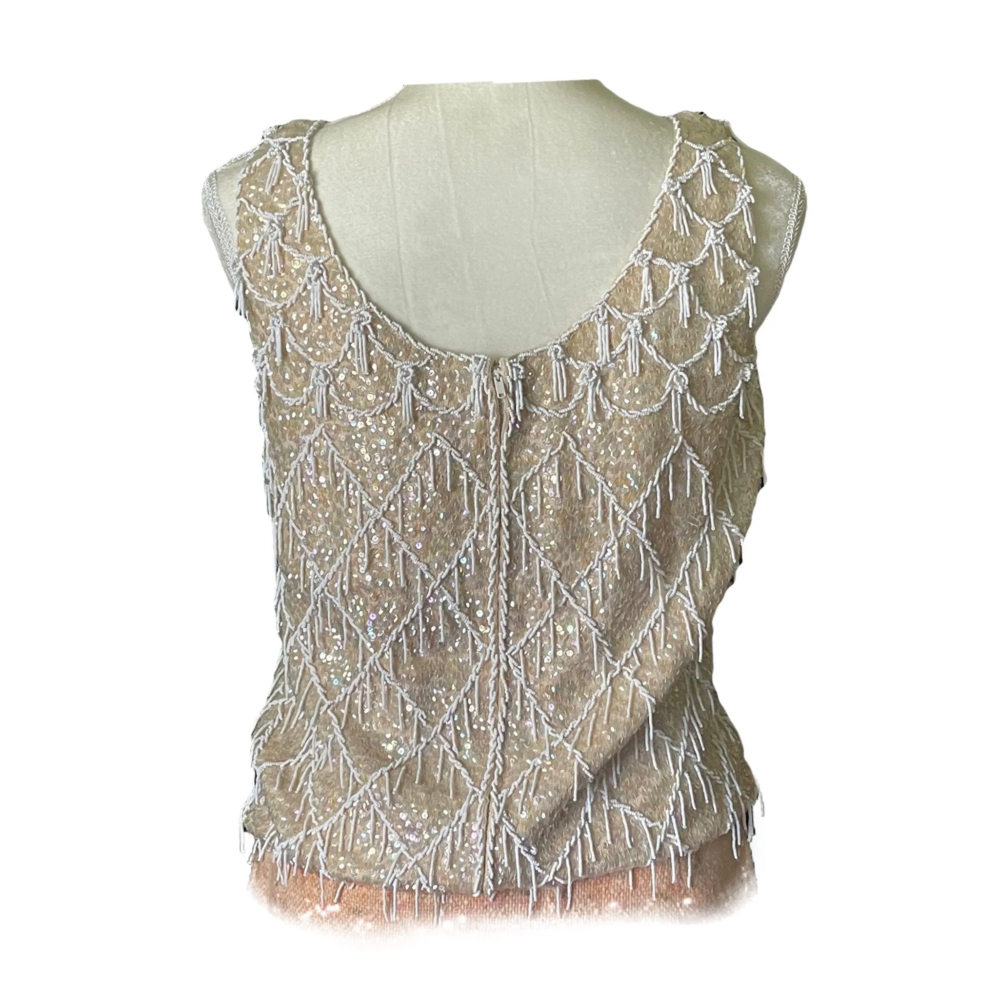 Vintage Art Deco Style Beaded Top from Sara's Imports. Silk with Sequins and Beads!