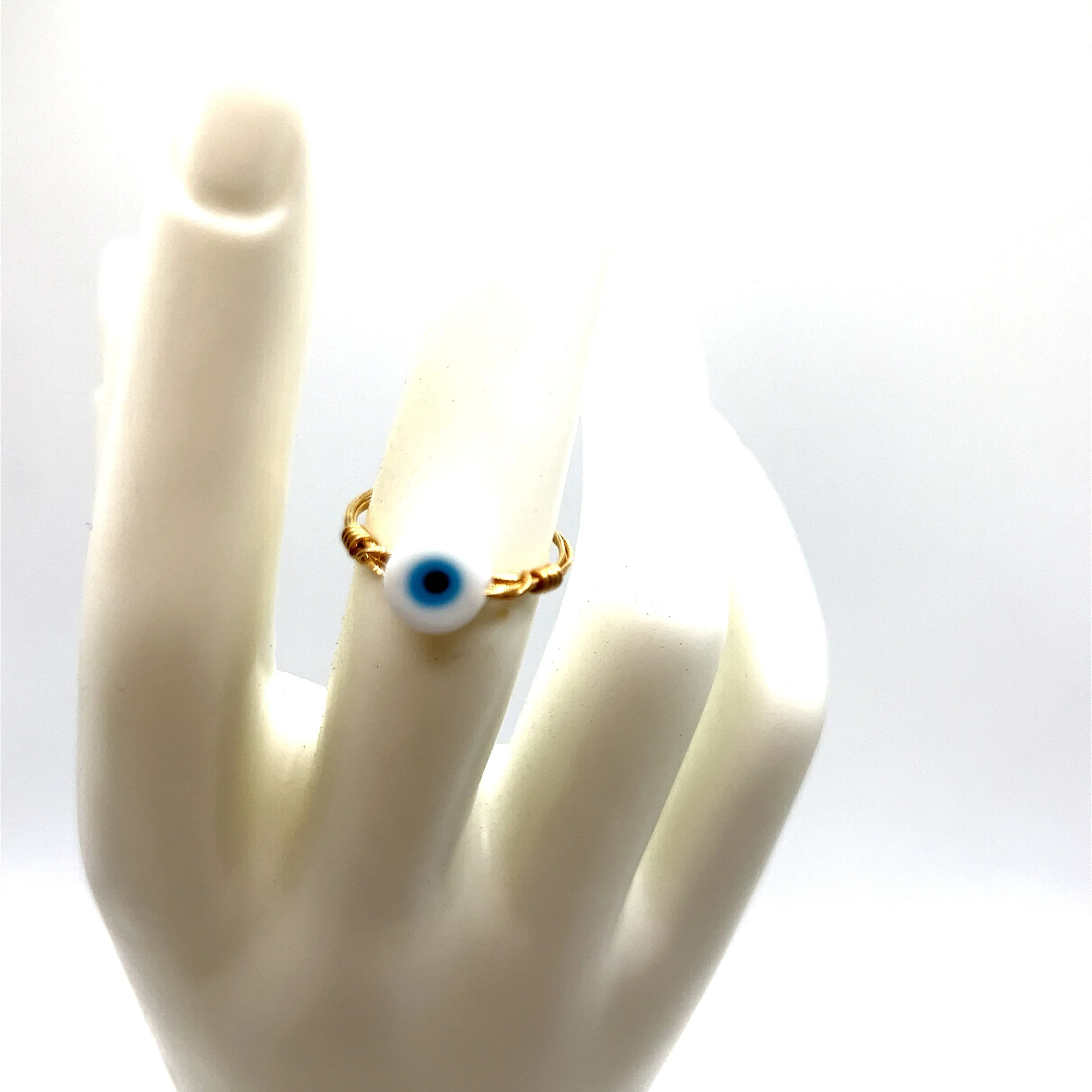 White Evil Eye Gold-Fill Ring