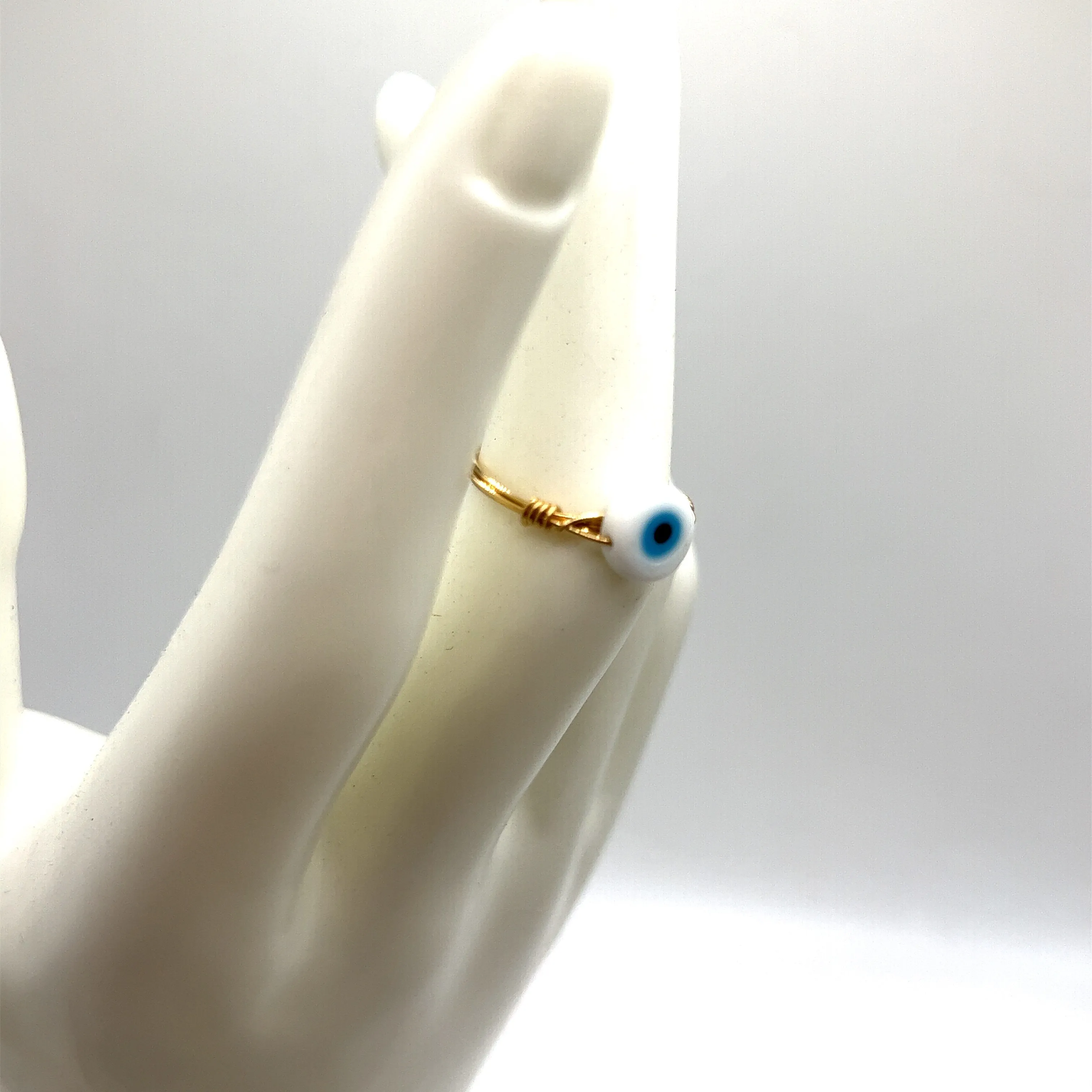 White Evil Eye Gold-Fill Ring