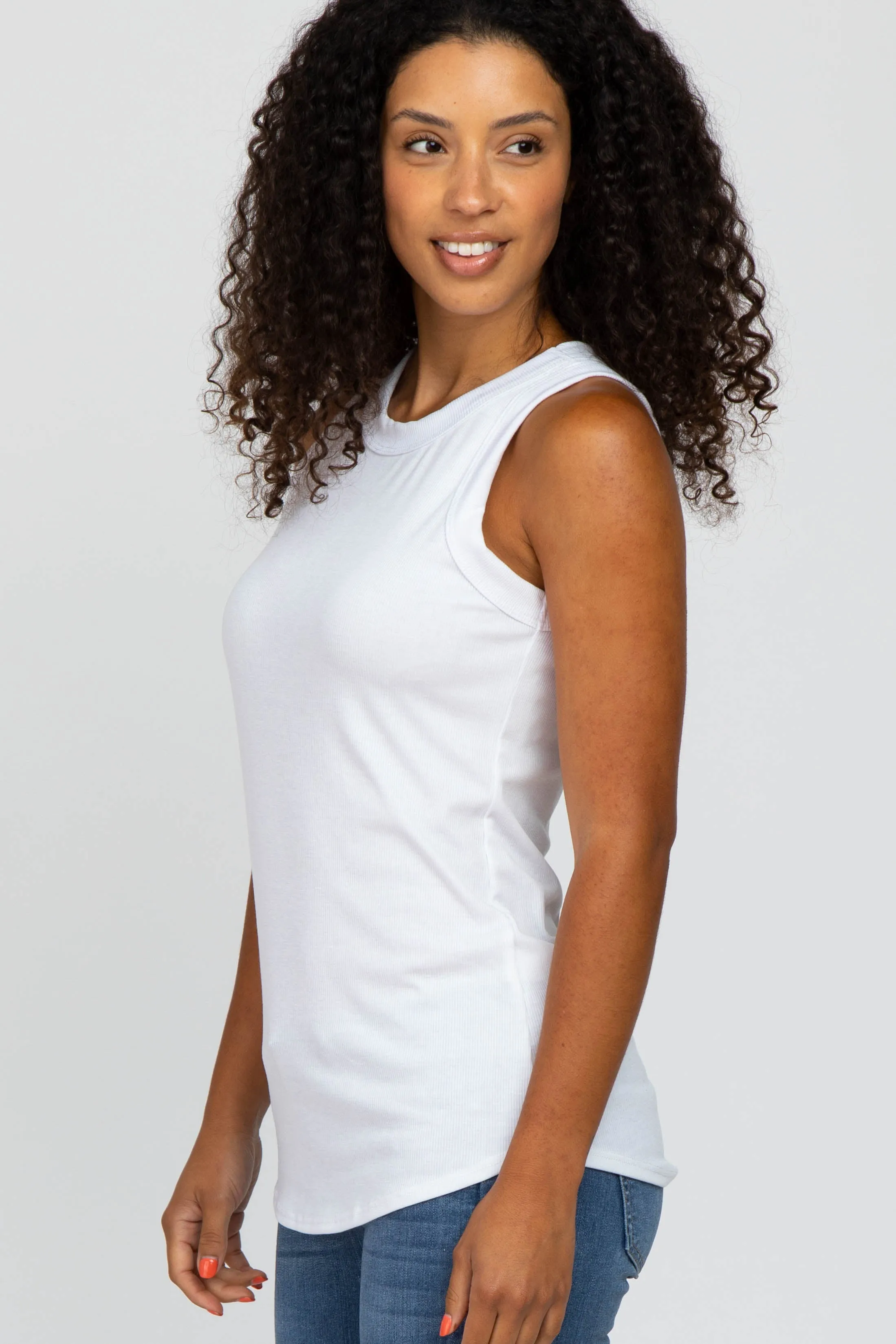 White Ribbed Sleeveless Top