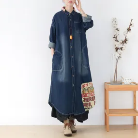 Women Autumn Retro Patchwork Cotton Denim Dress