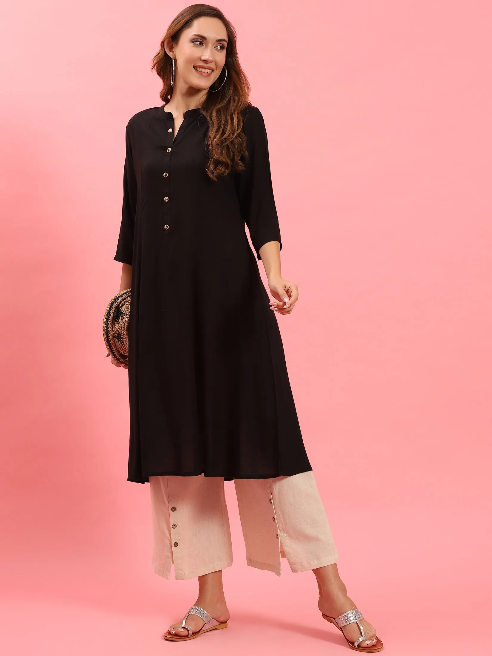 Women Black Solid Kurta