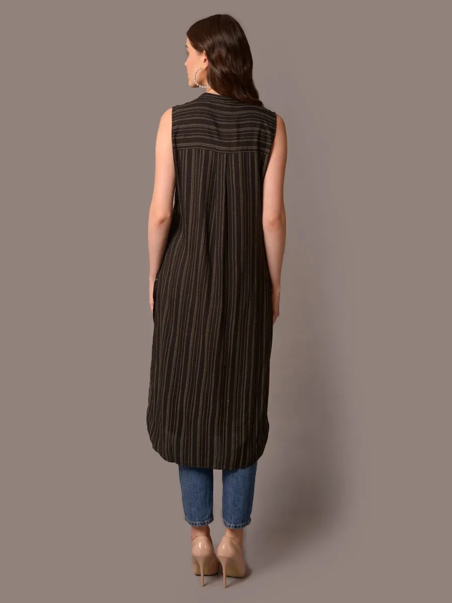 Women Black Stripe Print Kurta