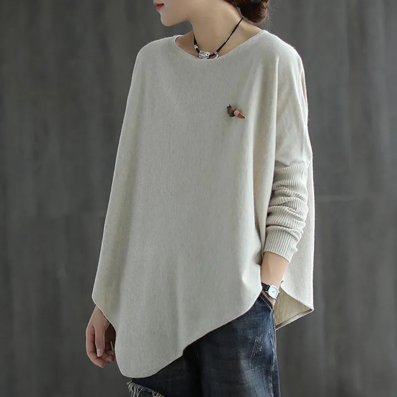 Women Pure Color Irregular Hem Sweater