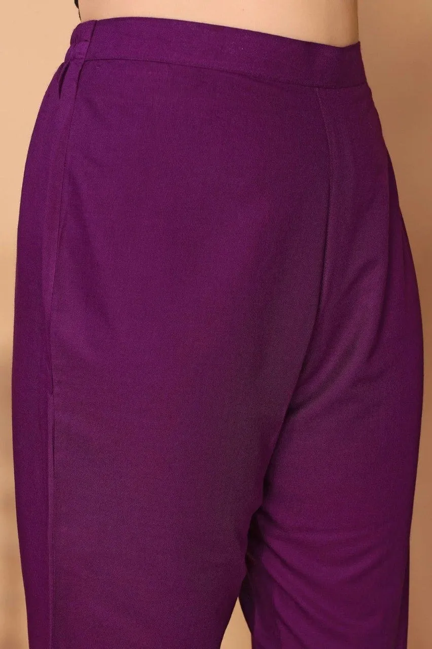 Women Purple Kurti Pant Dupatta Material