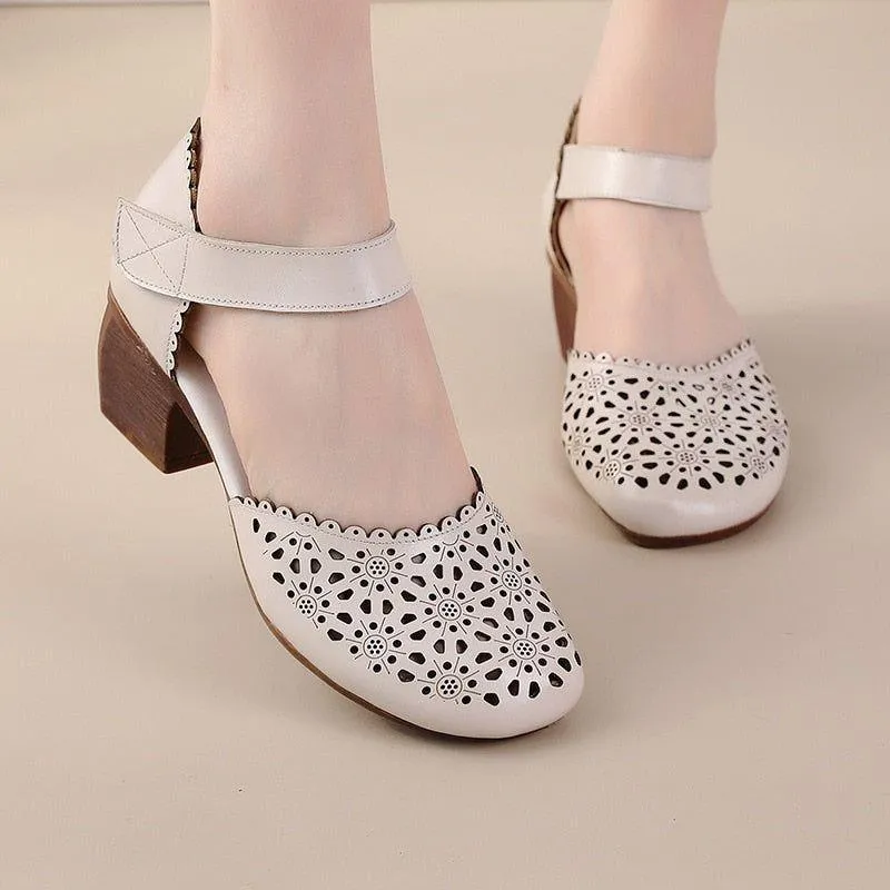 Women's Casual Shoes DX150 - Soft Leather Thick Heels Sandals