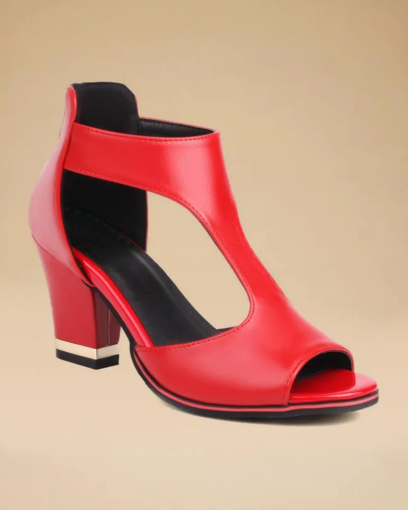 Women's Elegant Peep Toe Zipper Block Heel Sandals