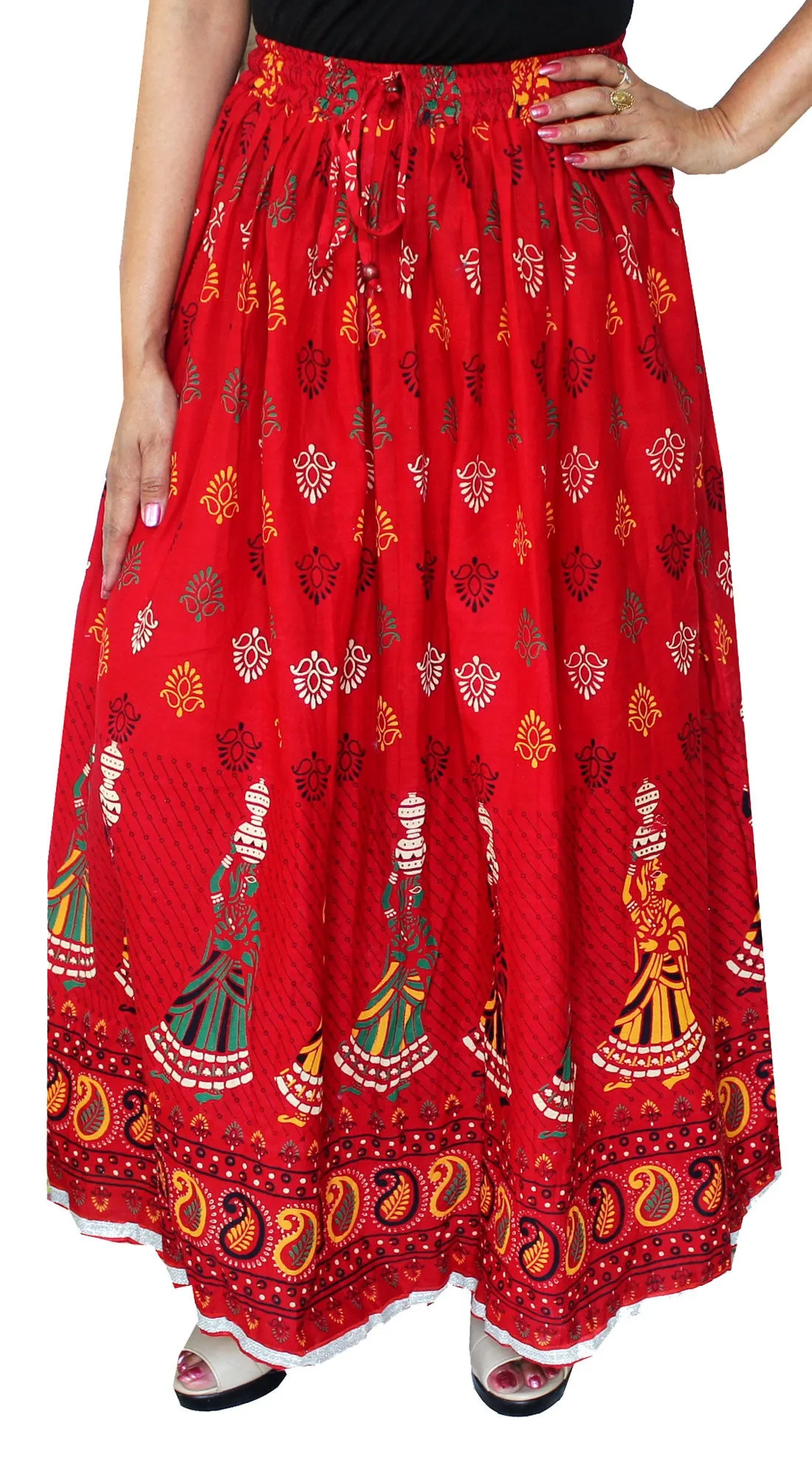 Womens Long Indian Wrap Skirt Cotton Maxi India Apparel (Red)