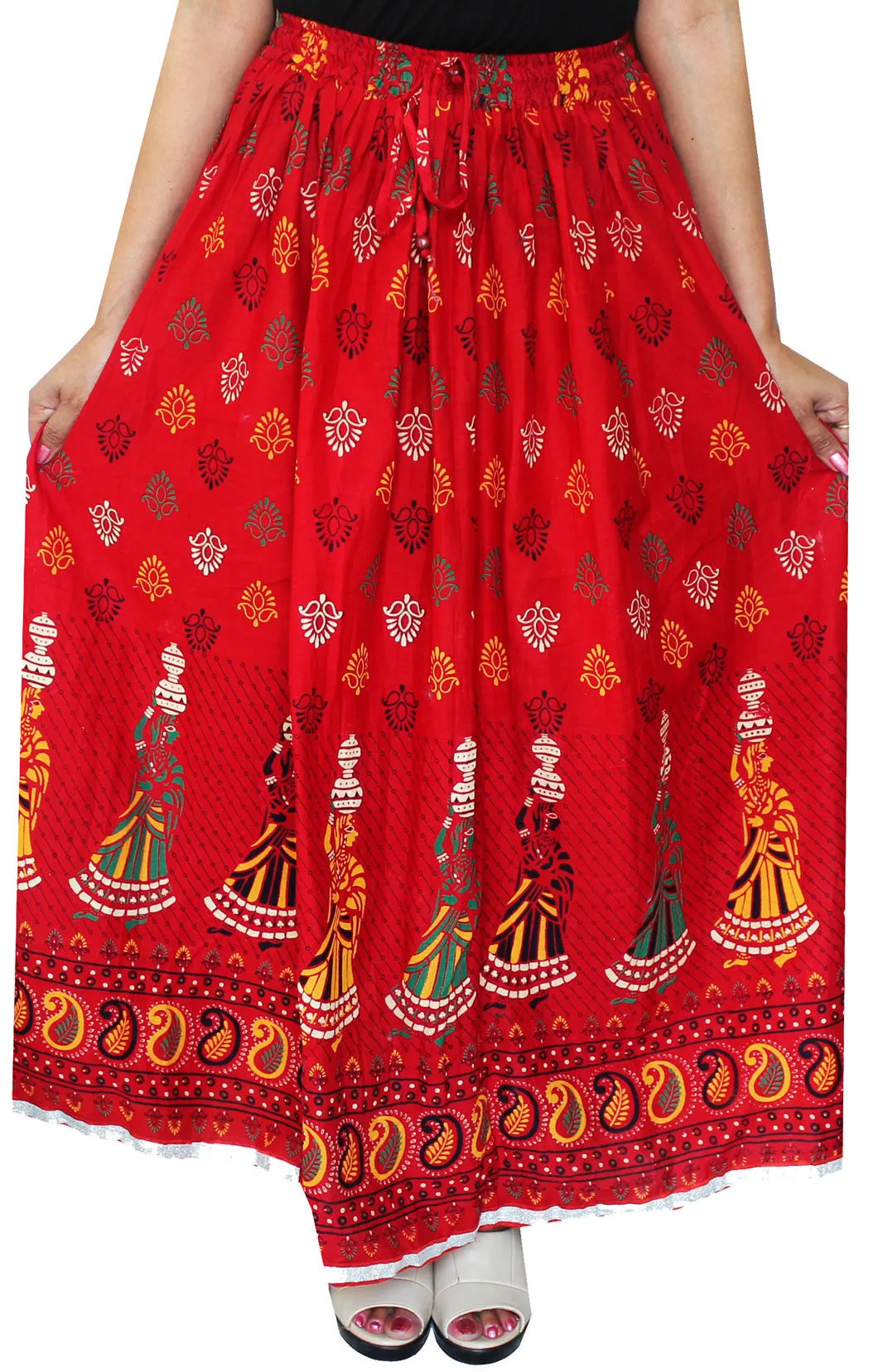 Womens Long Indian Wrap Skirt Cotton Maxi India Apparel (Red)