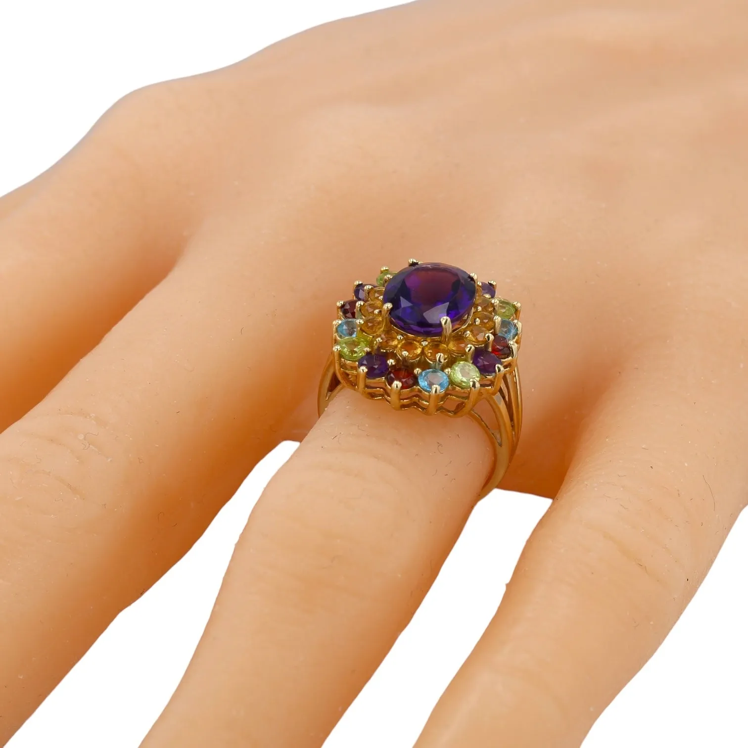 Yellow gold elegant multicolor natural stone cocktail ring-31672