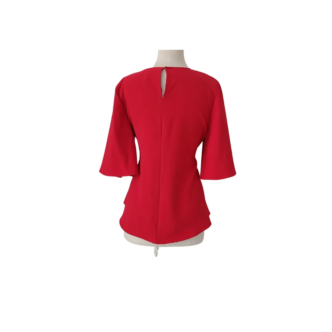 ZARA Red Belted Key-hole Blouse | Gently Used |