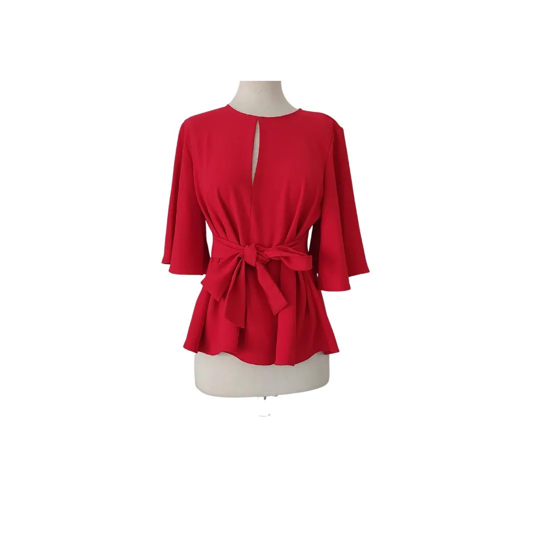 ZARA Red Belted Key-hole Blouse | Gently Used |