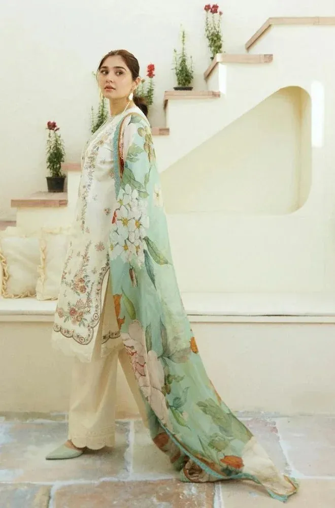 Zarashahjhan Embroidered off white  Lawn Three Piece COCO-07